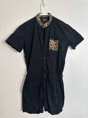 Romperjack leopard collar pocket print romper